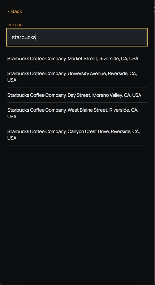 Searching for a pickup place by name