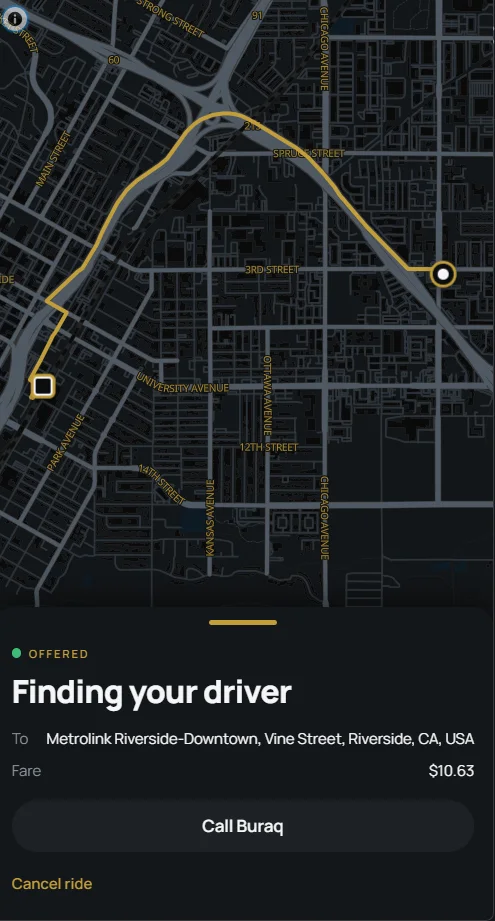 Finding your driver, with the route on the map