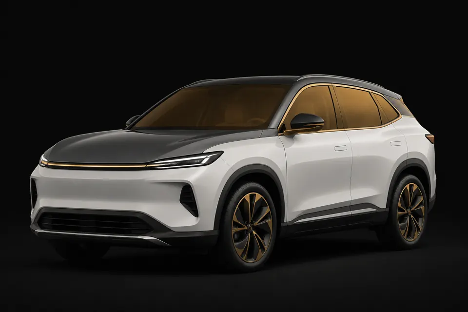 The Buraq SUV, white with gold wheels
